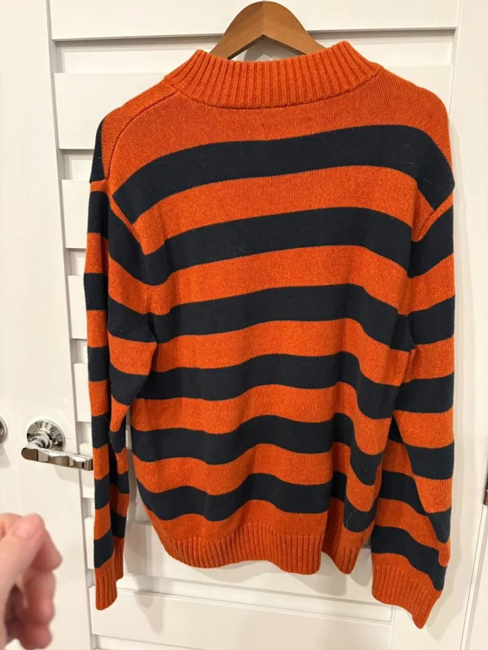 Chaps Men’s XL Quarter Zip Sweater Orange Navy Striped Cotton Preppy UVA